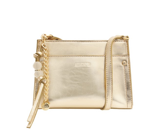 Bolsa Tiracolo Pequena Quadrada Pedraria Dourada