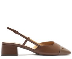 Sapatilha Slingback Salto Bloco Ponta Verniz Marrom