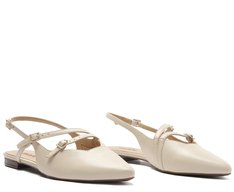 Sapatilha Slingback Bico Fino Duas Tiras Bege