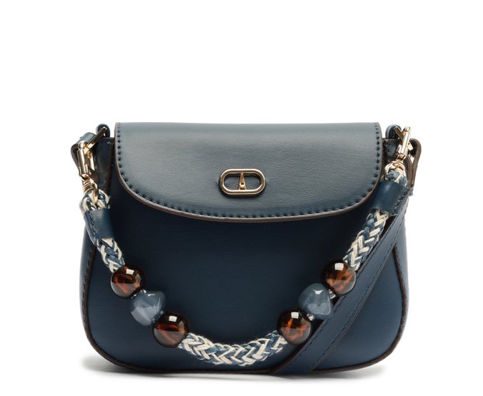 Bolsa Tiracolo Média Detalhe Corda E Esferas Azul