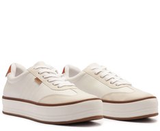 Tênis Flatform Branco Listra Marrom
