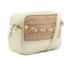 Bolsa Tiracolo Média Missangas Branco E Marrom