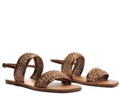 Rasteira Tiras Tramado Bronze