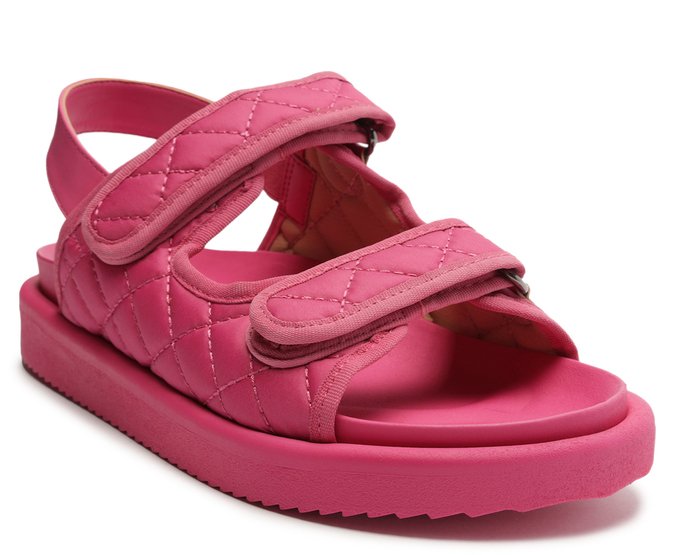 Sandália Papete Velcro Nylon Rosa