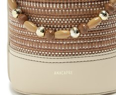 Bolsa Bucket Pequena Missangas Branco E Marrom