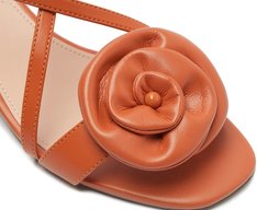 Sandália Salto Bloco Flor Laranja Damasco