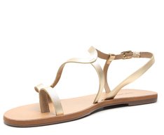 Rasteira Flat Tira Irregular Couro Dourada