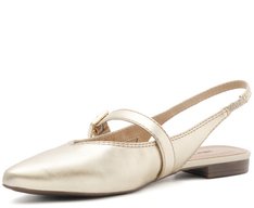 Sapatilha Slingback Tira Fivela Bico Fino Dourada