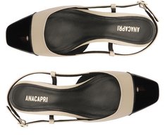 Sapatilha Slingback Salto Bloco Bege Ponta Verniz Preta