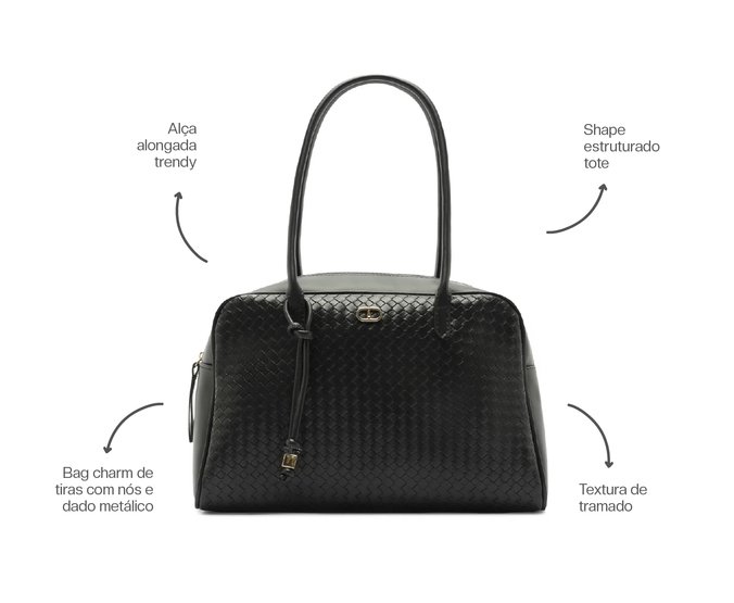 Bolsa Tote Grande Detalhe Nó Preta 