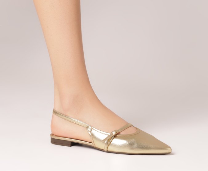 Sapatilha Slingback Bico Fino Dourada
