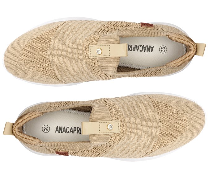 Tênis Slip On Streech Jogging Knit Bege Anacapri