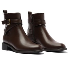 Bota Cano Curto Fivela Marrom Coffee