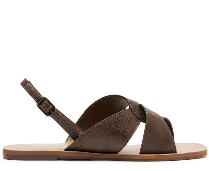 Sandália Rasteira Slingback Boho Marrom