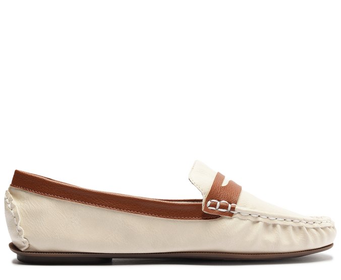 Mocassim Bicolor Liso Bege