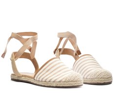 Sandália Espadrille Amarração Natural Branca e Bege