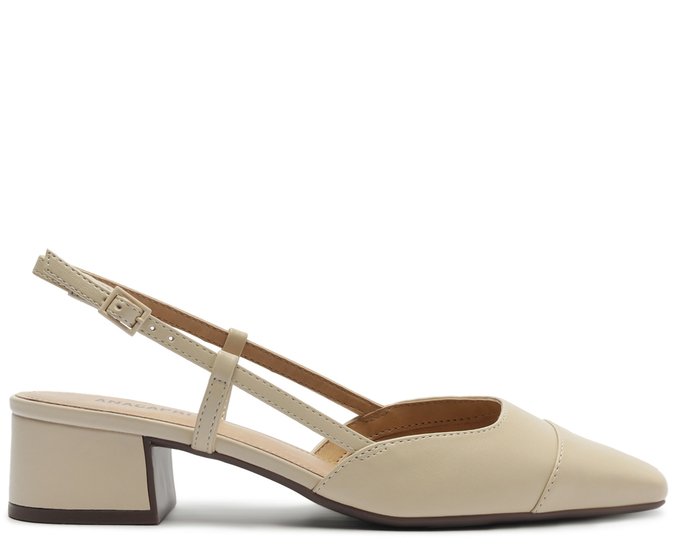 Sapatilha Slingback Salto Bloco Ponta Bege