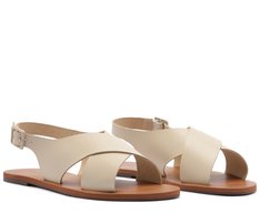 Rasteira Monocolor Tiras Cruzadas Couro Bege