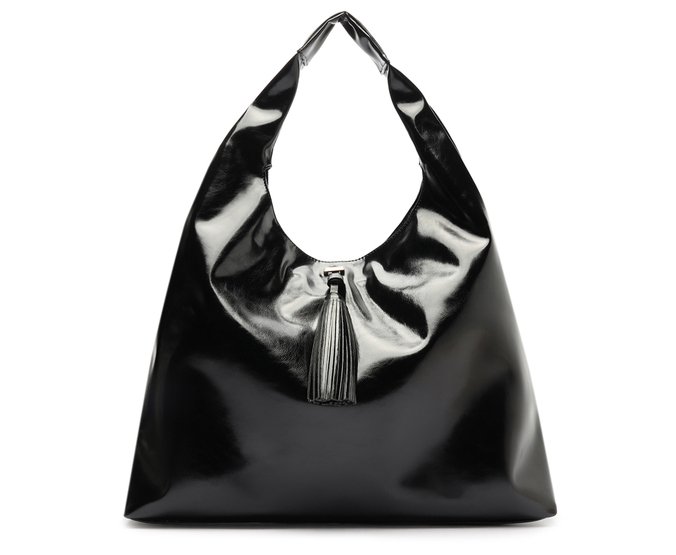 Bolsa Shopping Grande Verniz Tassel Preta