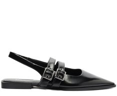 Sapatilha Slingback Bico Fino Fivelas Preta