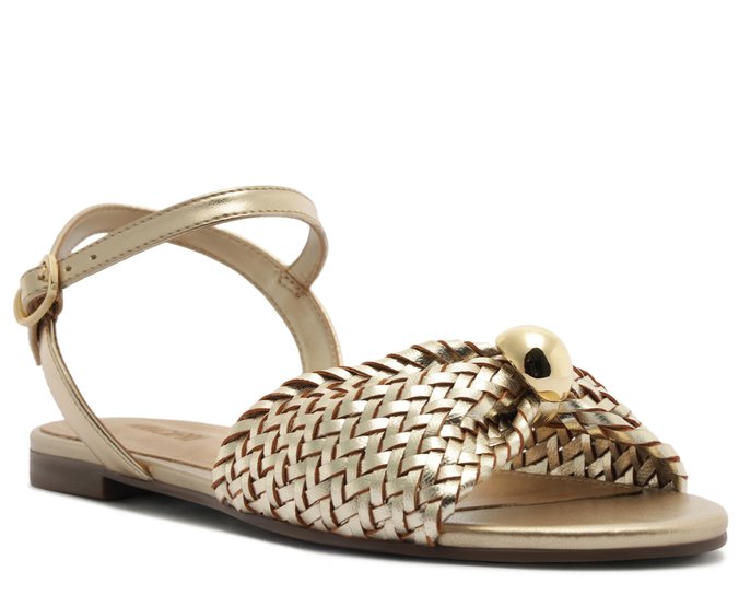 Sandália Rasteira Trama Chic Dourada