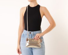 Bolsa Tiracolo Pequena Alça Strass Dourada
