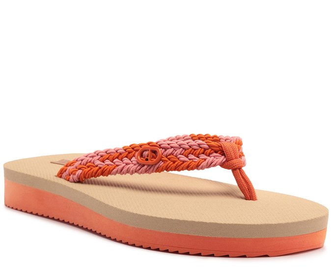 Sandália Flatform Tiras Crochê Laranja