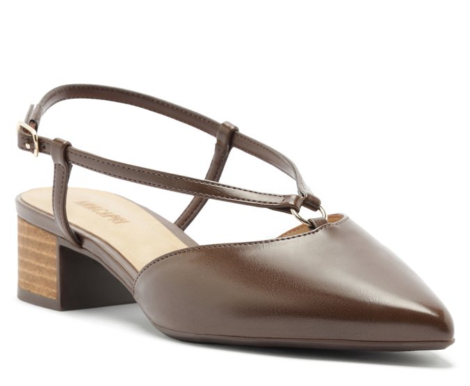Scarpin Tiras Salto Bloco Marrom