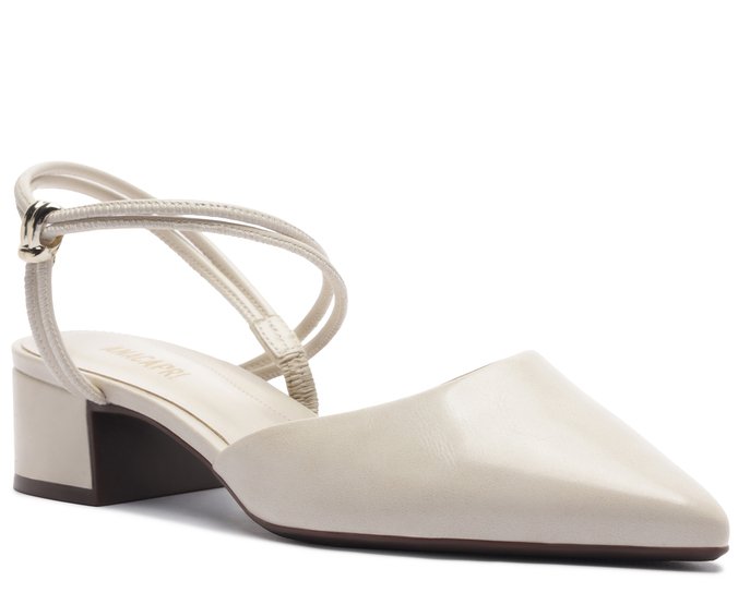 Scarpin Slingback Tiras Finas Detalhe Metal Branco