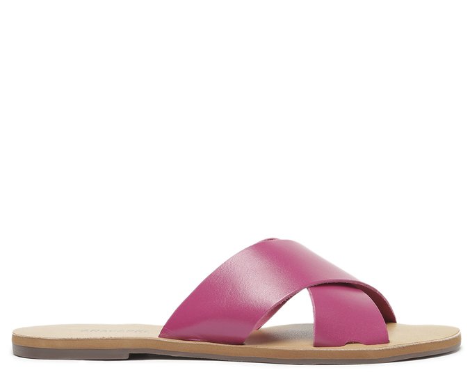 Rasteira Rosa Pink Couro Tiras Cruzadas