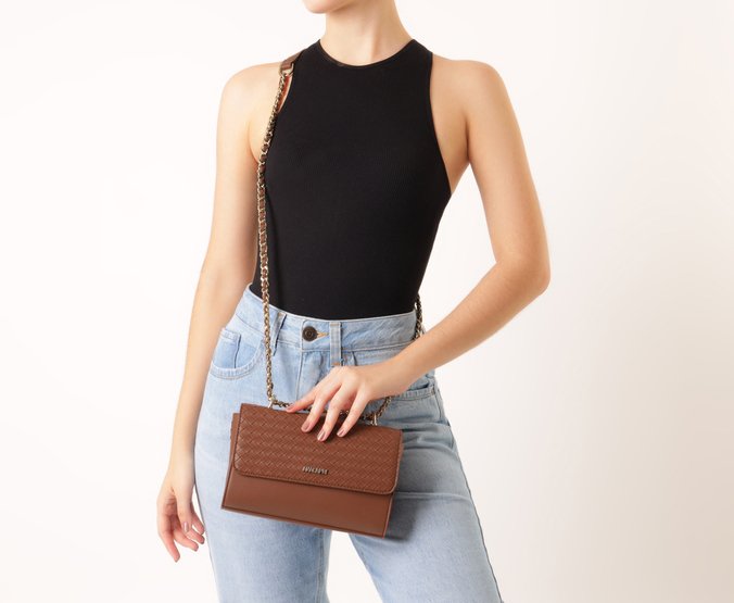 Bolsa Tiracolo Pequena Aba Tressê Marrom