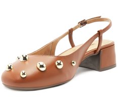 Sapatilha Slingback Maxi Tachas Salto Bloco Marrom