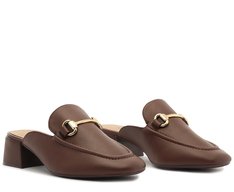 Mule Salto Bloco Loafer Marrom