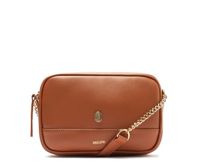 Bolsa Tiracolo Pequena Cápsula Metal Marrom