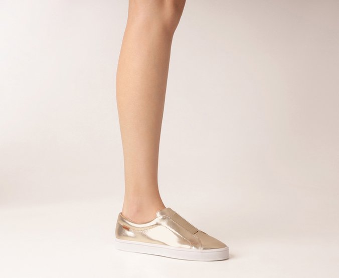 Tênis Slip On Elástico New Dourado