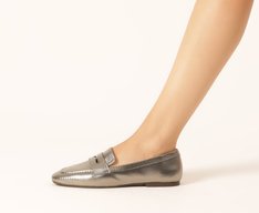 Mocassim Madri Bico Quadrado Prateado