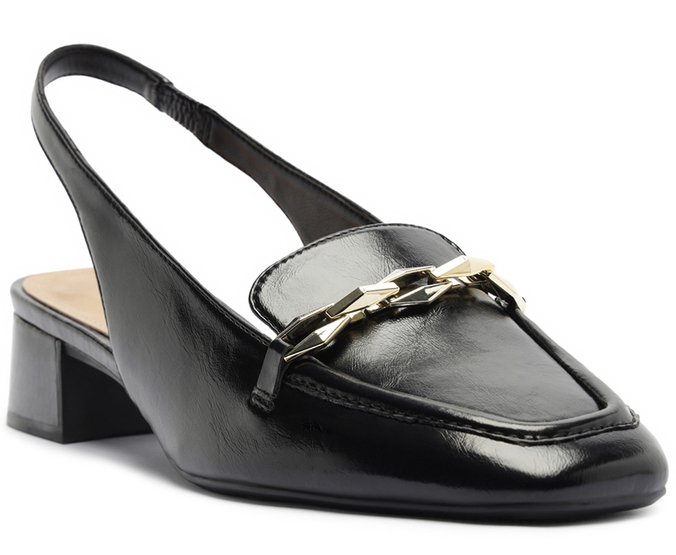 Mocassim Slingback Salto Bloco Corrente Preta