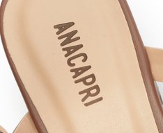 Sandália Salto Bloco Multi Tiras Tachas Marrom