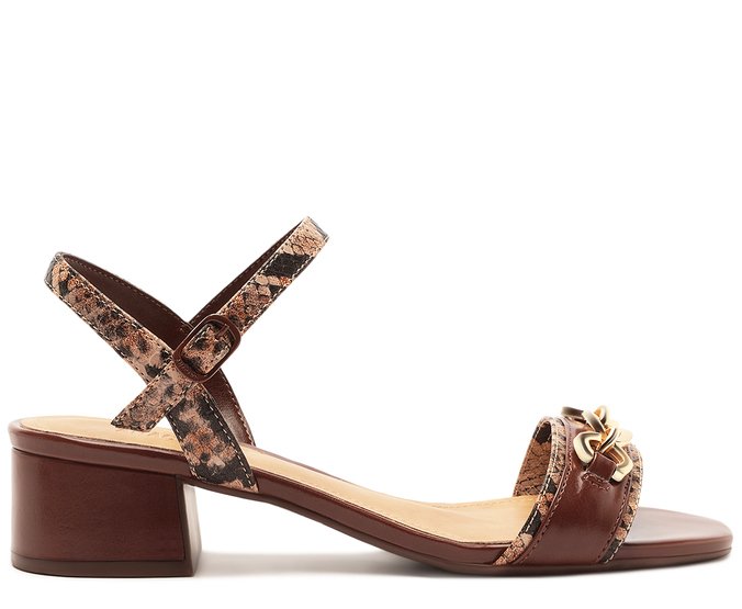 Sandália Salto Bloco Tira Bridão Animal Print