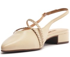 Sapatilha Slingback Salto Bloco Tranças Bege