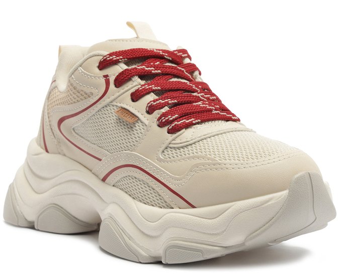 Tênis Sporty Robusto Bege e Vermelho