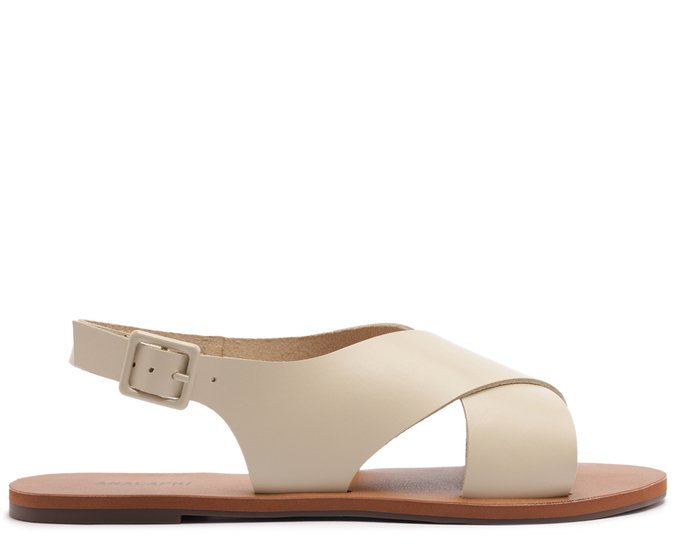 Rasteira Monocolor Tiras Cruzadas Couro Bege