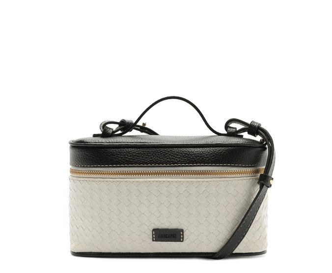 Bolsa Tiracolo Pequena Maleta Tressê Branca e Preta