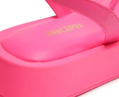 Sandália Flatform Rosa Neon Tira Trança