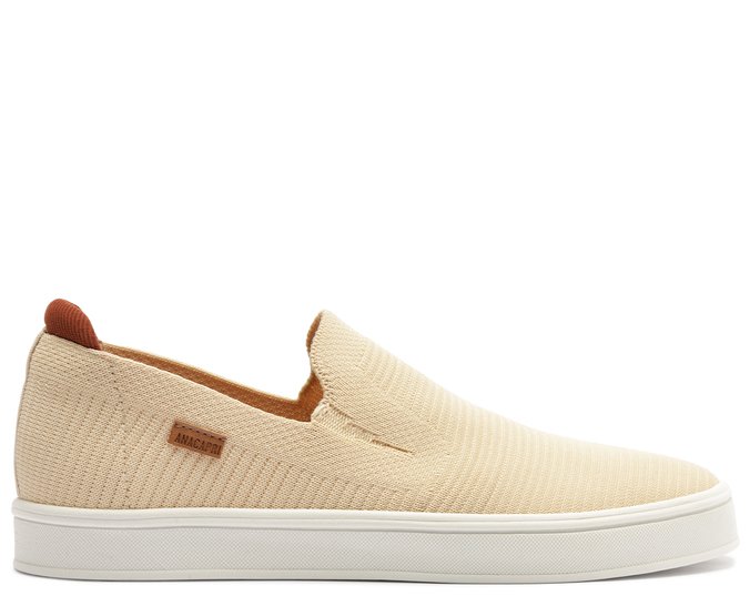 Tênis Slip On Knit Riscado Bege