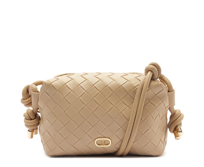 Bolsa Tiracolo Média Tiras Trançadas Bege