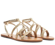 Sandália Gladiadora Tiras Boho Dourada