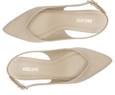 Sapatilha Slingback Salto Bloco Corte Triangular Bege