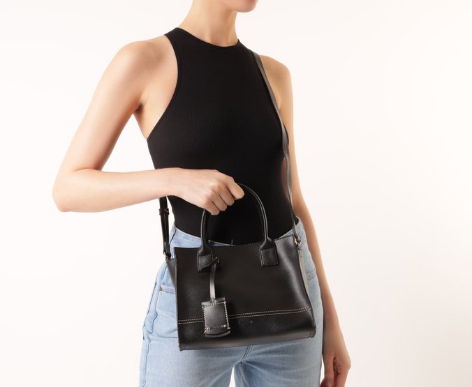 Bolsa Tote Média Pespontos Preta