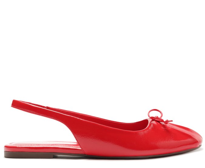 Sapatilha Slingback Laço Biqueira Verniz Vermelha